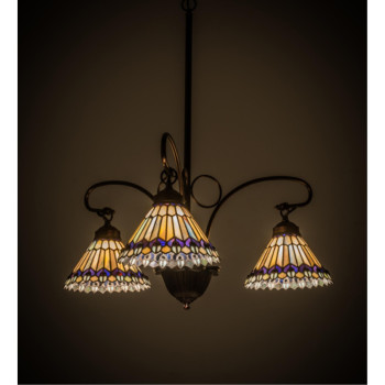 24W Tiffany Jeweled Peacock 3 Lt Chandelier