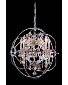 Elegant Lighting 1130D20Pngtrc 20 Dia X 23 H In Geneva Pendent Lamp Polished Nickel Royal Cut Golden Teak Crystals