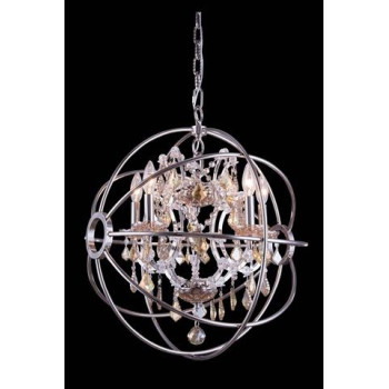 Elegant Lighting 1130D20Pngtrc 20 Dia X 23 H In Geneva Pendent Lamp Polished Nickel Royal Cut Golden Teak Crystals