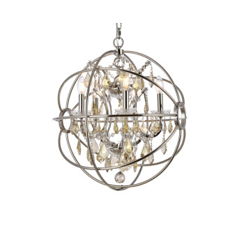 Elegant Lighting 1130D20Pngtrc 20 Dia X 23 H In Geneva Pendent Lamp Polished Nickel Royal Cut Golden Teak Crystals