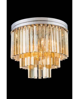 Elegant Lighting 1201F20Pngtrc 20 Dia X 16 H In Sydney Flush Mount Polished Nickel Royal Cut Golden Teak Crystals