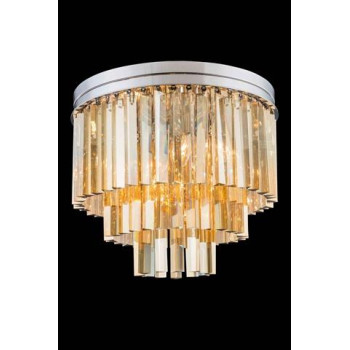 Elegant Lighting 1201F20Pngtrc 20 Dia X 16 H In Sydney Flush Mount Polished Nickel Royal Cut Golden Teak Crystals