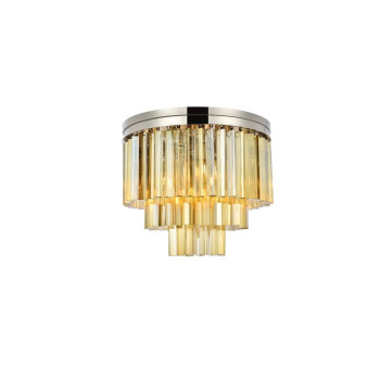 Elegant Lighting 1201F20Pngtrc 20 Dia X 16 H In Sydney Flush Mount Polished Nickel Royal Cut Golden Teak Crystals