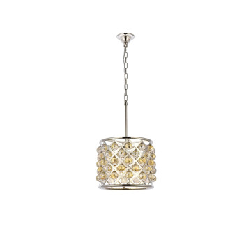 Elegant Lighting 1206D14Pngtrc 14 Dia X 13 H In Madison Pendent Lamp Polished Nickel Royal Cut Golden Teak Crystals