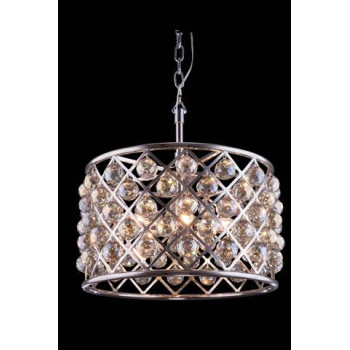 Elegant Lighting 1206D20Pngtrc 20 Dia X 13 H In Madison Pendent Lamp Polished Nickel Royal Cut Golden Teak Crystals