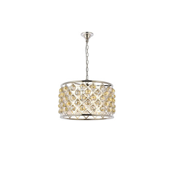 Elegant Lighting 1206D20Pngtrc 20 Dia X 13 H In Madison Pendent Lamp Polished Nickel Royal Cut Golden Teak Crystals