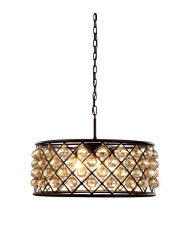 Elegant Lighting 1214D25Mbgtrc 25 Dia X 105 H In Madison Pendant Lamp Mocha Brown Royal Cut Golden Teak Smoky