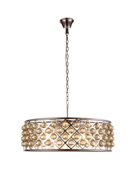 Elegant Lighting 1214D32Pngtrc 32 Dia X 105 H In Madison Pendant Lamp Polished Nickel Royal Cut Golden Teak Smoky