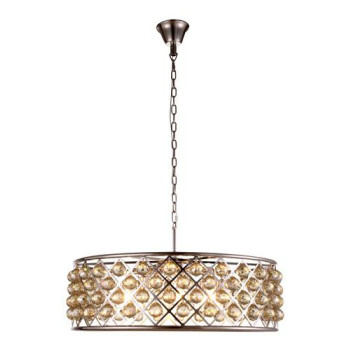 Elegant Lighting 1214D32Pngtrc 32 Dia X 105 H In Madison Pendant Lamp Polished Nickel Royal Cut Golden Teak Smoky