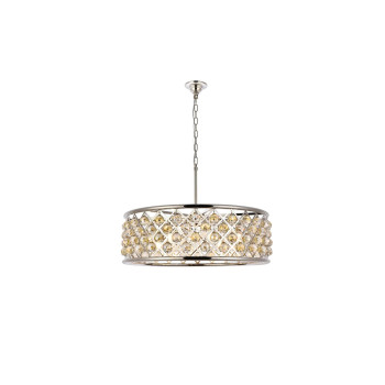 Elegant Lighting 1214D32Pngtrc 32 Dia X 105 H In Madison Pendant Lamp Polished Nickel Royal Cut Golden Teak Smoky