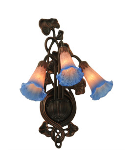 105W Pinkblue Pond Lily 3 Lt Wall Sconce