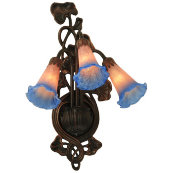 105W Pinkblue Pond Lily 3 Lt Wall Sconce