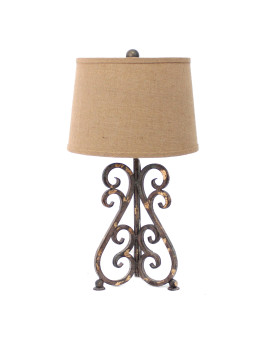 Vintage Metal Table Lamp With Khaki Linen Shade