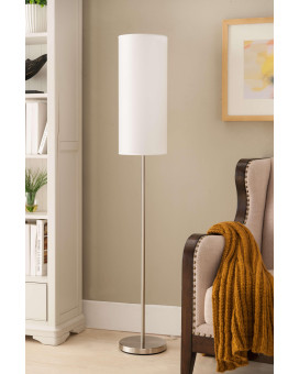 Brushed Nickel With White Fabric Shade Modern Floor Standing Lamp Foot Step Switch