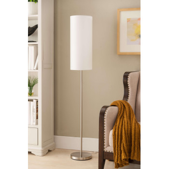 Brushed Nickel With White Fabric Shade Modern Floor Standing Lamp Foot Step Switch