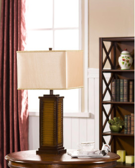 Brown Finish With Light Brown Fabric Shade Traditional Table Lamp