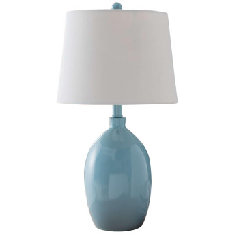 Blue With White Fabric Shade Contemporary Table Lamps Set Of 2