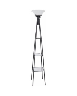 Torchiere Floor Lamp With Clear Glass Shelving Black And White