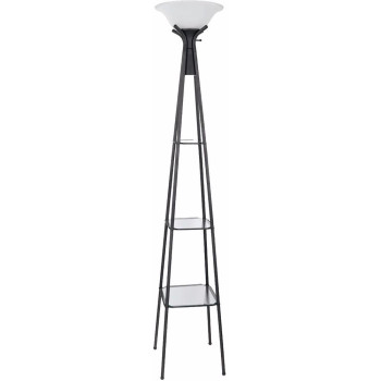 Torchiere Floor Lamp With Clear Glass Shelving Black And White