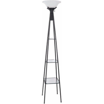 Torchiere Floor Lamp With Clear Glass Shelving Black And White