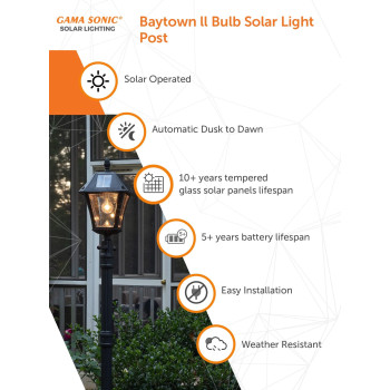 Gama Sonic Baytown Ii Bulb Solar Lamp Post Light Kit 77In Tall Outdoor Single Black Resin And Clear Beveled Lens Post Lamp Lig