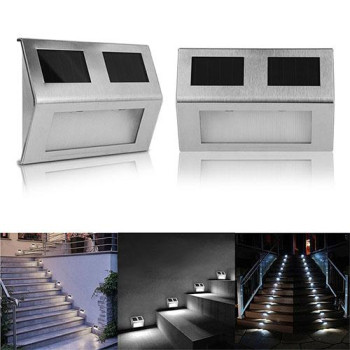 2 Pack Solar Light 2 Leds Wall Lamp Stair Step Outdoor Waterproof Security Light With Auto Onoff For Stairs Fence Garden Landsc