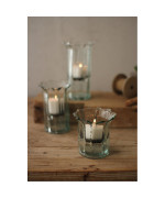 Set Of Three Recycled Glass Ribbed Votive Cylinders