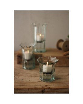 Set Of Three Recycled Glass Ribbed Votive Cylinders