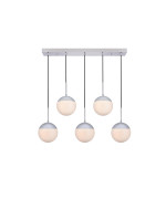 Eclipse 5 Lights Chrome Pendant With Frosted White Glass