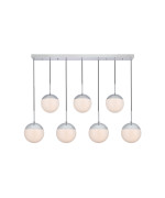 Eclipse 7 Lights Chrome Pendant With Frosted White Glass