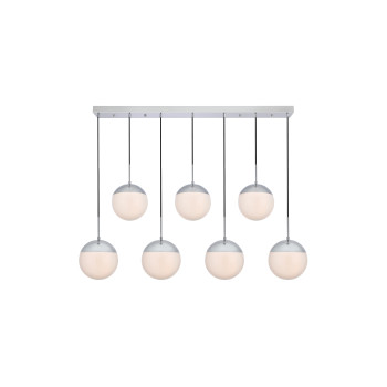 Eclipse 7 Lights Chrome Pendant With Frosted White Glass