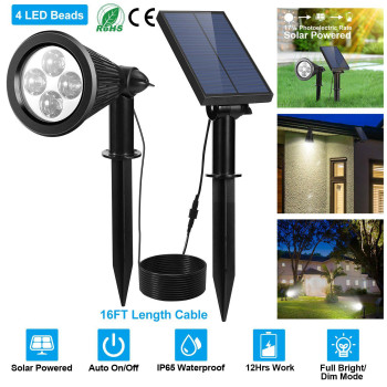 Solar Powered Spotlight Outdoor Dusk To Dawn Light Wall Path Lawn Garden Lamp Waterproof