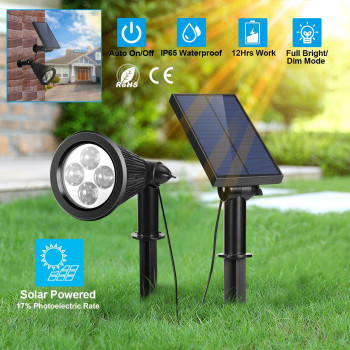 Solar Powered Spotlight Outdoor Dusk To Dawn Light Wall Path Lawn Garden Lamp Waterproof