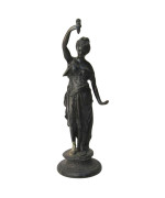 Antique Bronze Lady W Lamp Statue