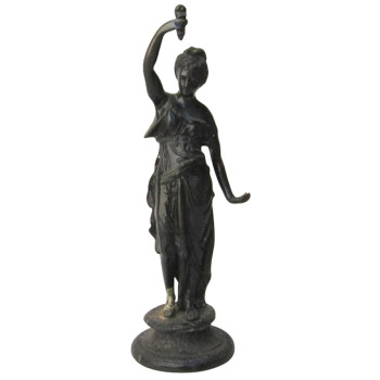 Antique Bronze Lady W Lamp Statue