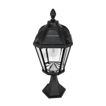 Gama Sonic Outdoor Solar Post Light With Pier Base Black Aluminum And Beveled Glass Royal Bulb 120 Lumens Warm White Led Moun