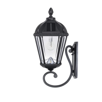 Gama Sonic Solar Outdoor Wall Light Royal Bulb Exterior Sconce Lamp Black Cast Aluminum Clear Beveled Glass Warm White Led W