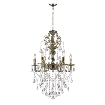 6 Light Up Chandelier With Antique Brass Finish