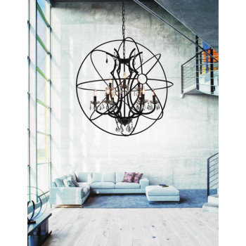 9 Light Up Chandelier With Brown Finish