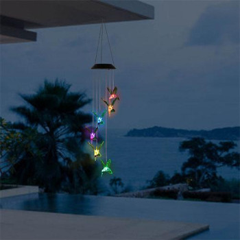 Led Solar Hummingbird Wind Chime Solar String Lights 6 Leds Colorchanging Ip65 Waterproof Decorative Lamp Lighting For Home Gar