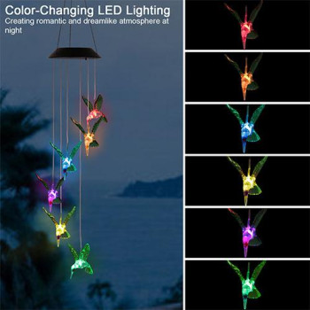 Led Solar Hummingbird Wind Chime Solar String Lights 6 Leds Colorchanging Ip65 Waterproof Decorative Lamp Lighting For Home Gar