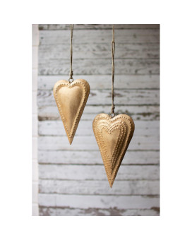 Set Of Two Antique Brass Metal Hearts