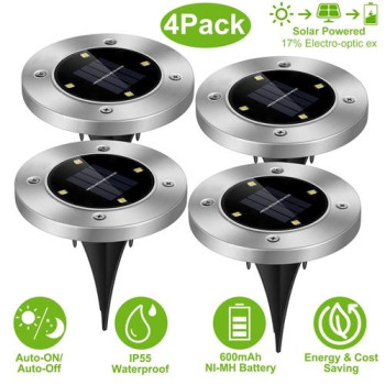 4Pcs Solar Ground Light Waterproof Buried Light Inground Path Deck Lawn Patio Light 4Led