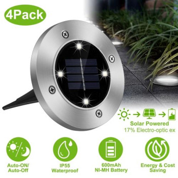 4Pcs Solar Ground Light Waterproof Buried Light Inground Path Deck Lawn Patio Light 4Led