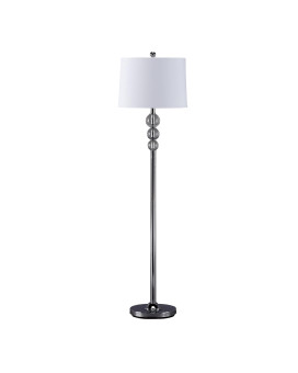 Tapered Drum Shade Metal Floor Lamp With Crystal Accent Silver And White