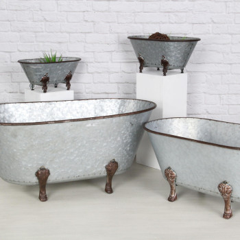 Cheungs Lavande Metal Fleurdelis Tub Decor Large Galvanized 5129Lgv