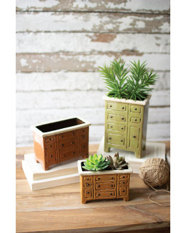 Set Of Three Ceramic Chest Of Drawers Planters