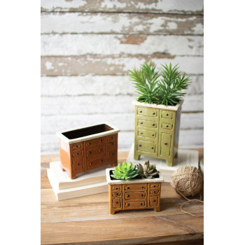 Set Of Three Ceramic Chest Of Drawers Planters