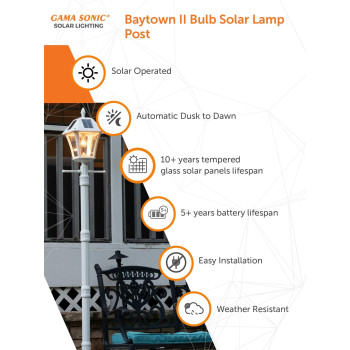 Gama Sonic Baytown Ii Bulb Solar Lamp Post With Gs Light Bulb And Ezanchor Base White 105Bsg21