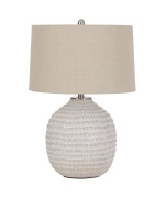 Textured Ceramic Frame Table Lamp With Fabric Shade Beige And White